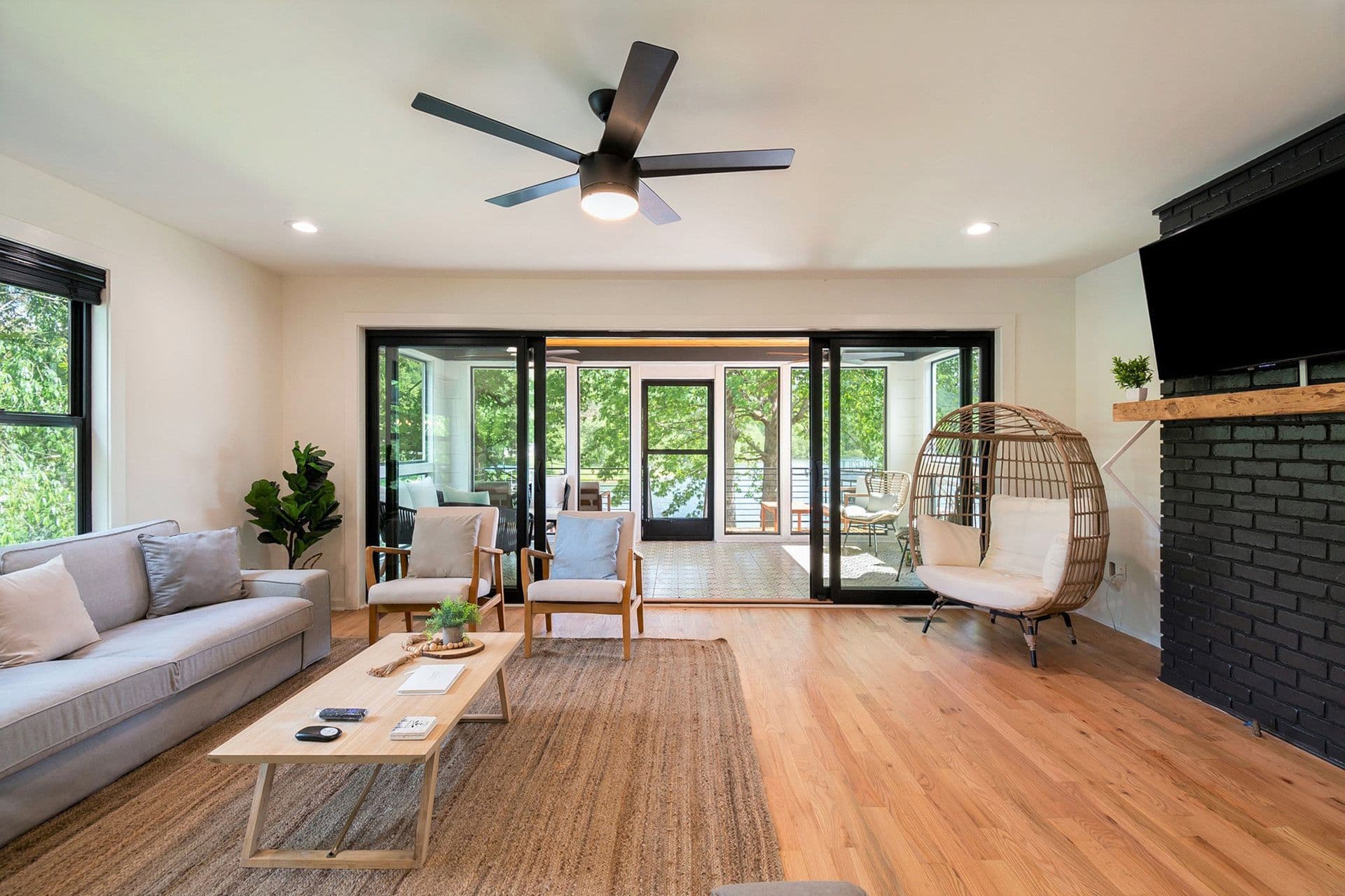 Lake House cabin with sliding glass doors and lake views