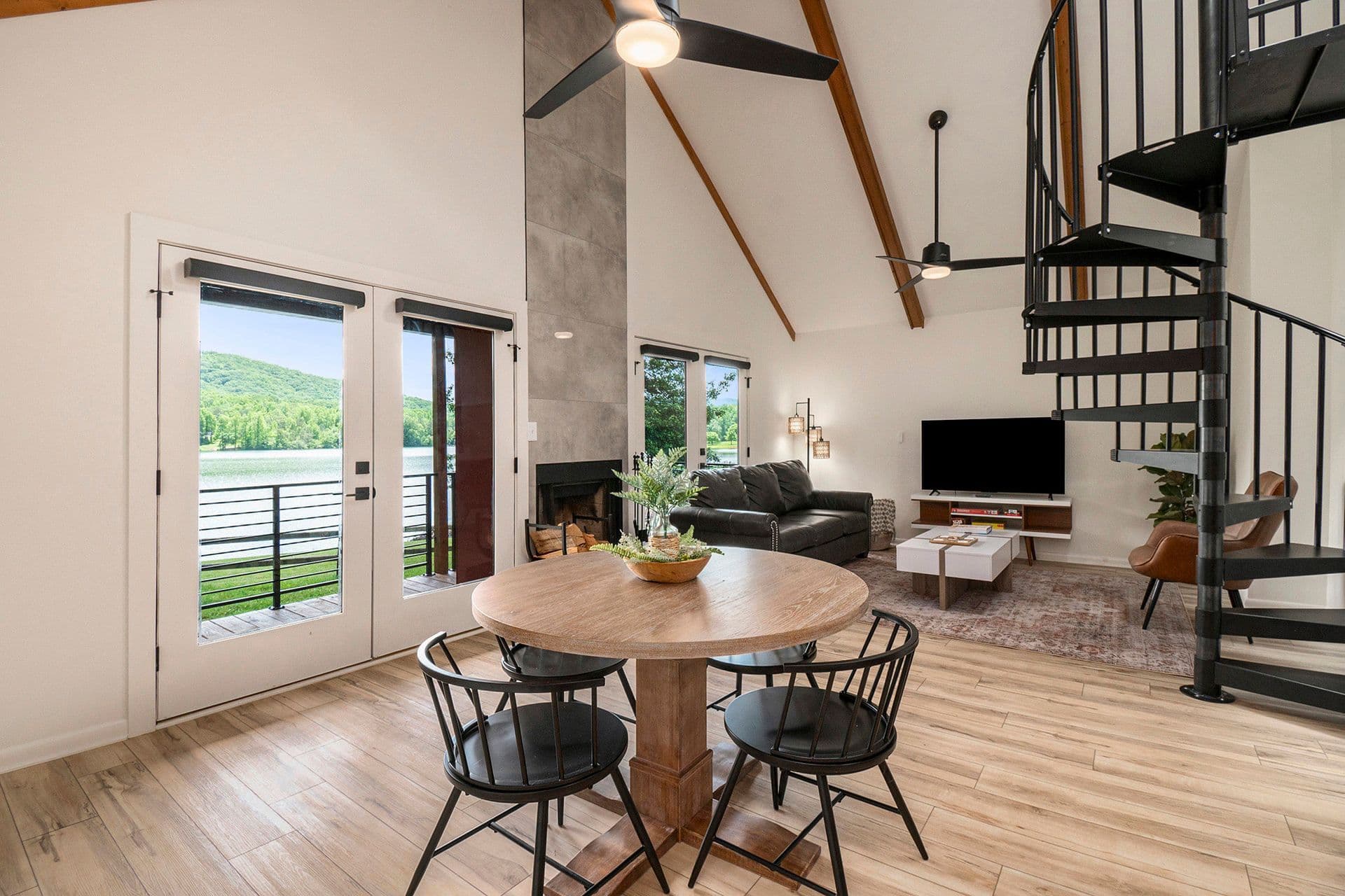 Lake view from inside Red Cabin at Tranquille Resort