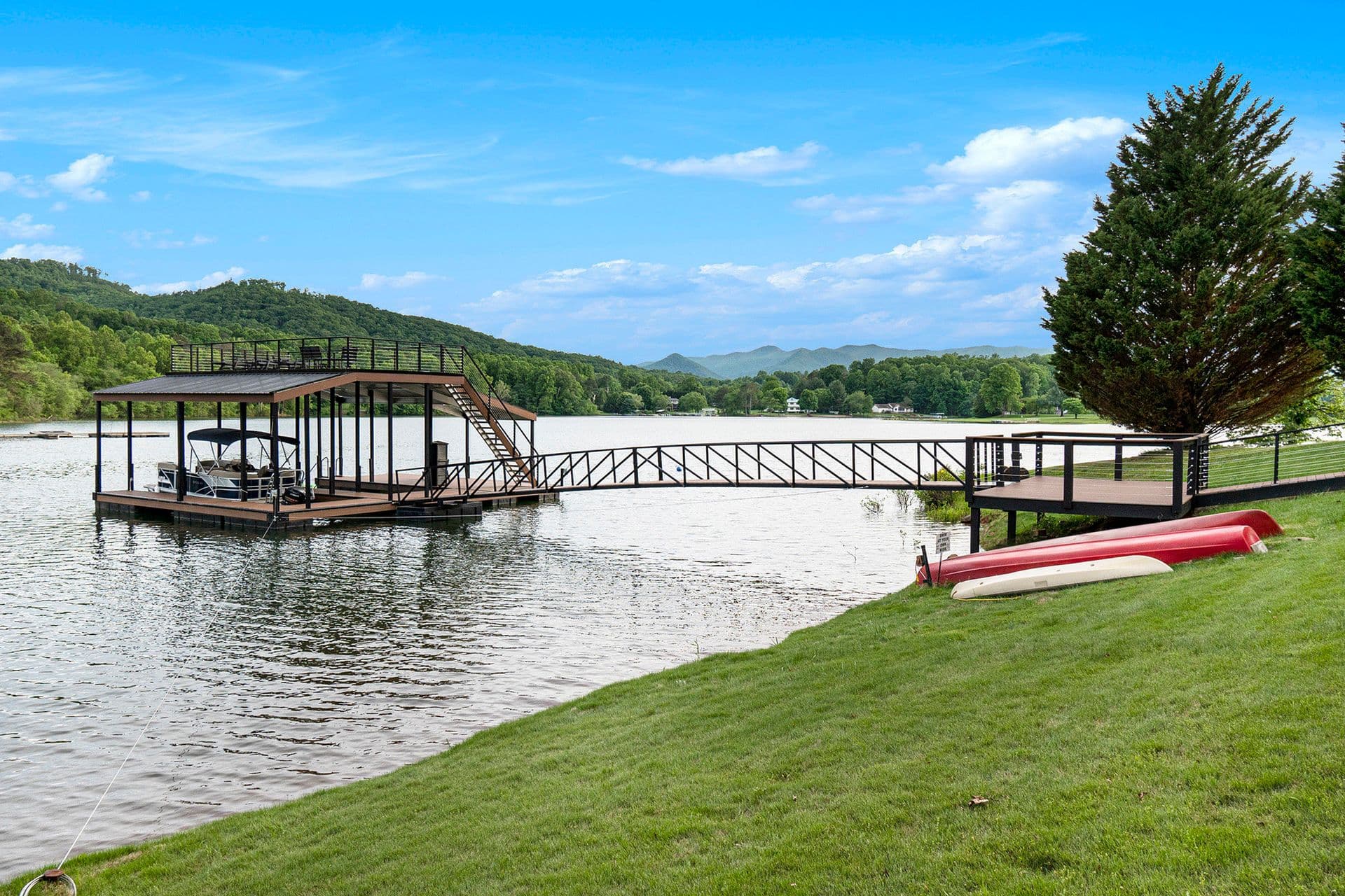 Pontoon boat at private dock on Lake Chatuge
