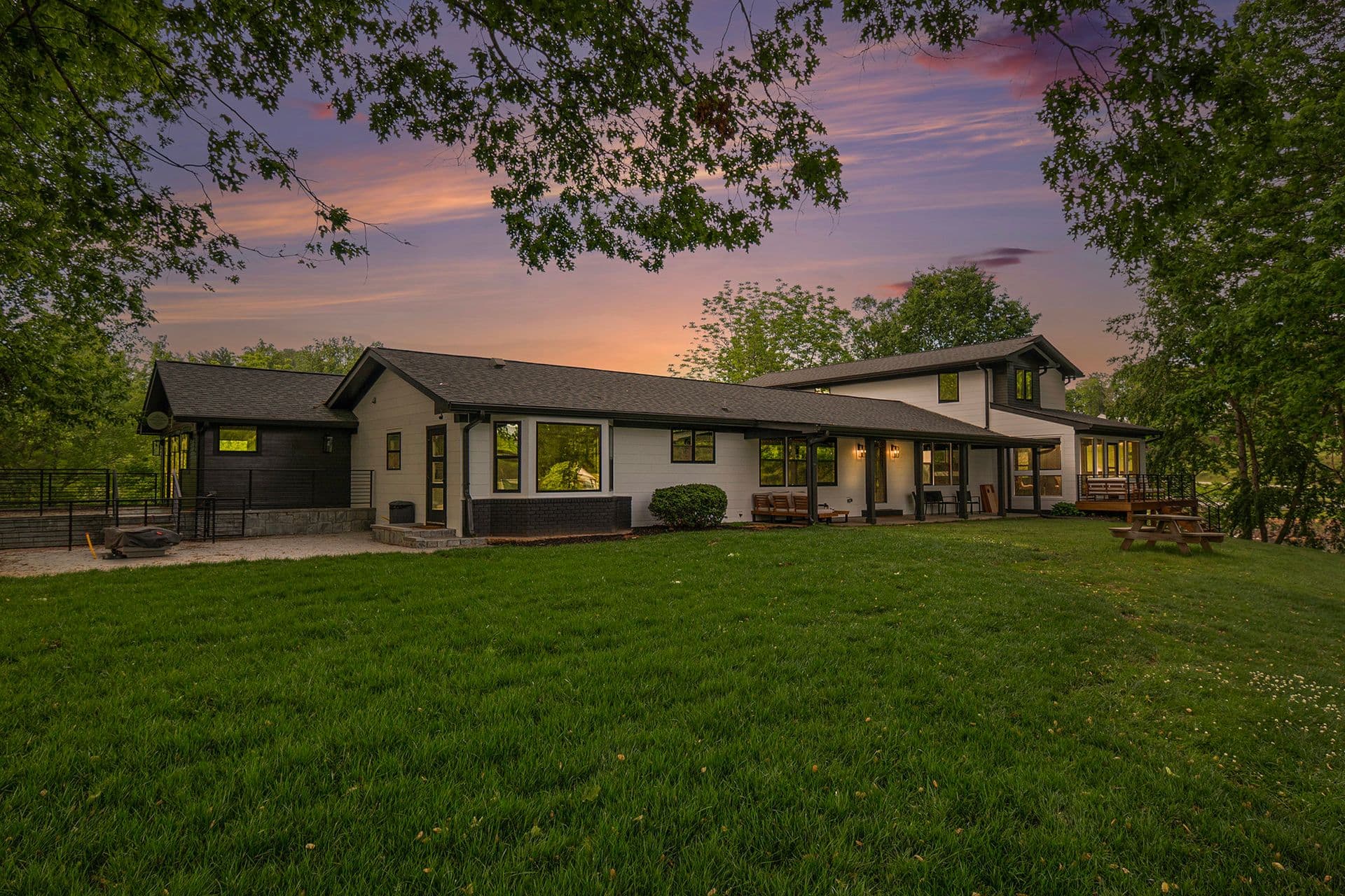 The Lodge main house at twilight — Tranquille Resort event venue Lake Chatuge